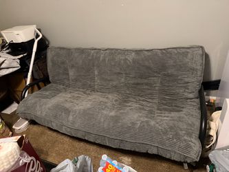 Gray Corduroy Futon with Black Metal Frame
