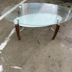 Modern Oval Glass Coffee Table & Round Glass Table Set 