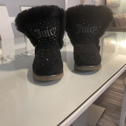 Juicy Couture Girls Black Rhinestone Brea Fur Ankle 