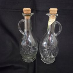 Vtg Glass Olive Oil And Vinegar Cruet 8.5" Tall Each