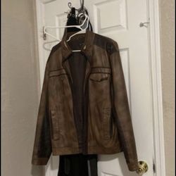 Mens International Concept Brown Leather Jacket Large