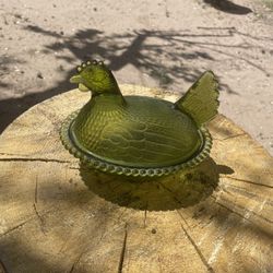 Vintage Green Glass Chicken