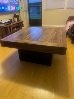 Square Wood Coffee Table with Pedestal Base