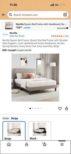 Queen Bed Frame, Queen Size Bed Frame with Wooden Slats Support