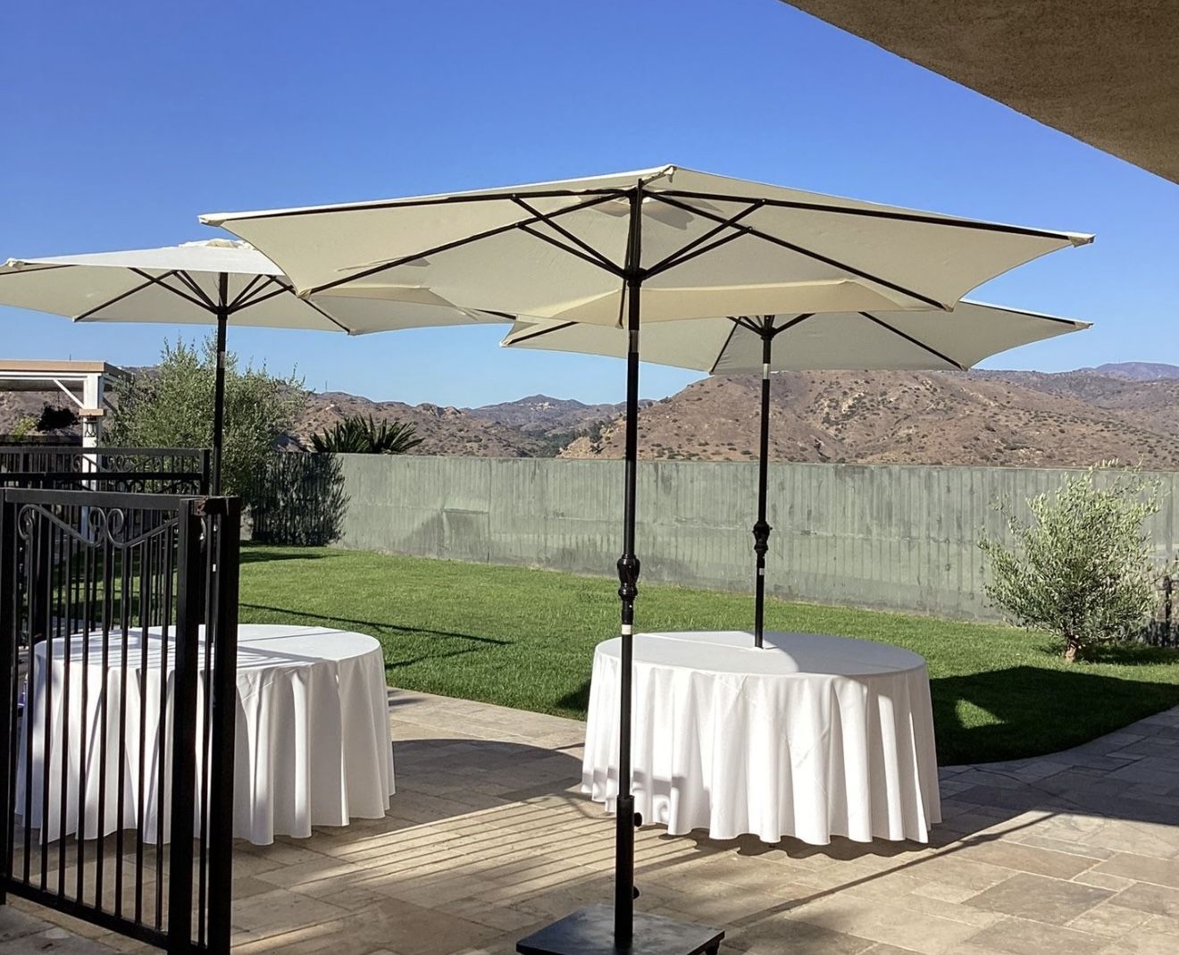 15 ft triple vent patio umbrella Flash Furniture 15 ft. Elizabeth Commercial Grade Triple Head Patio Umbrella with Crank & Easy Lift Functionality Gray