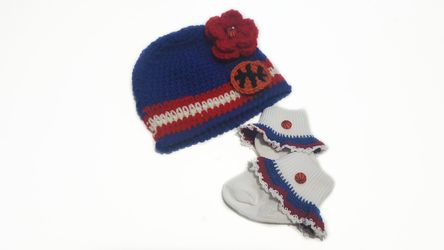 Baby Girl Philadelphia 76ers Inspired Basketball Sports Fan Photo Prop Beanie Hat and Matching Socks