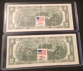 1976 $2 Bills with First Day Stamp – Set of 2
