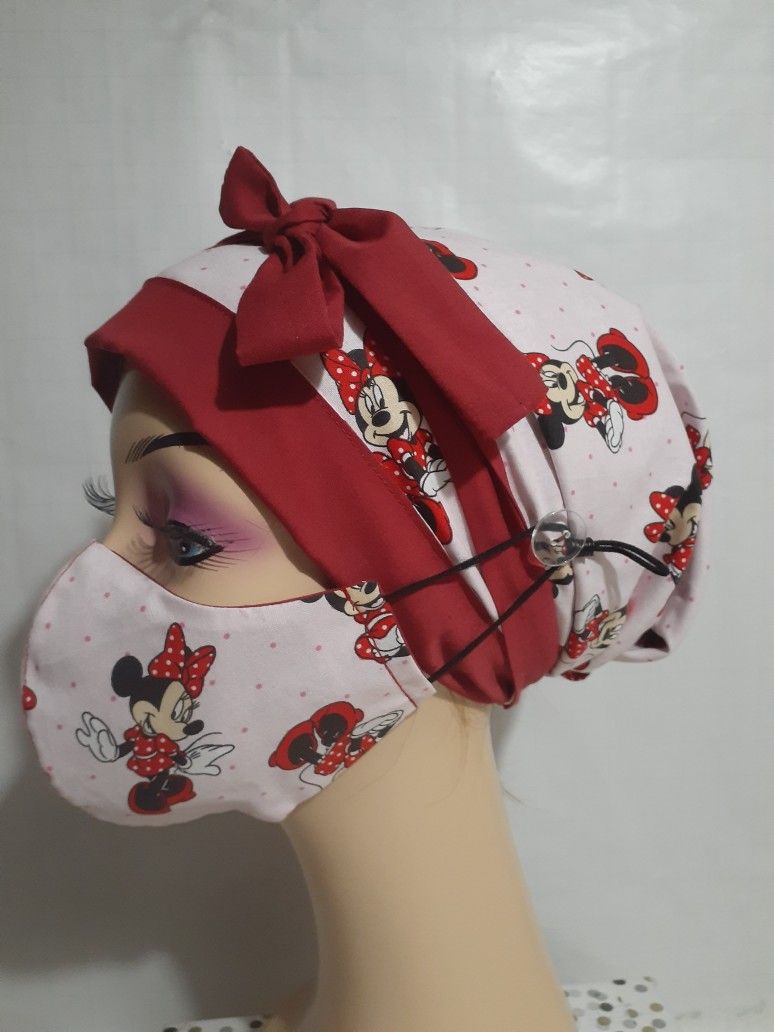 Minnie Mouse Surgical Scrub Cap Set Doctor Nurse Chemo Chef Cotton Bouffant