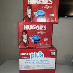 3 Boxes Of Huggies Size 1 Diapers 