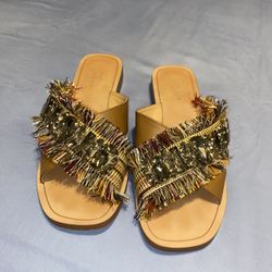Women’s Sandals Crown Vintage Somaya Slip On Tassel Fringe Bejeweled Multicolored Sandals Sz 61/2 must pick up