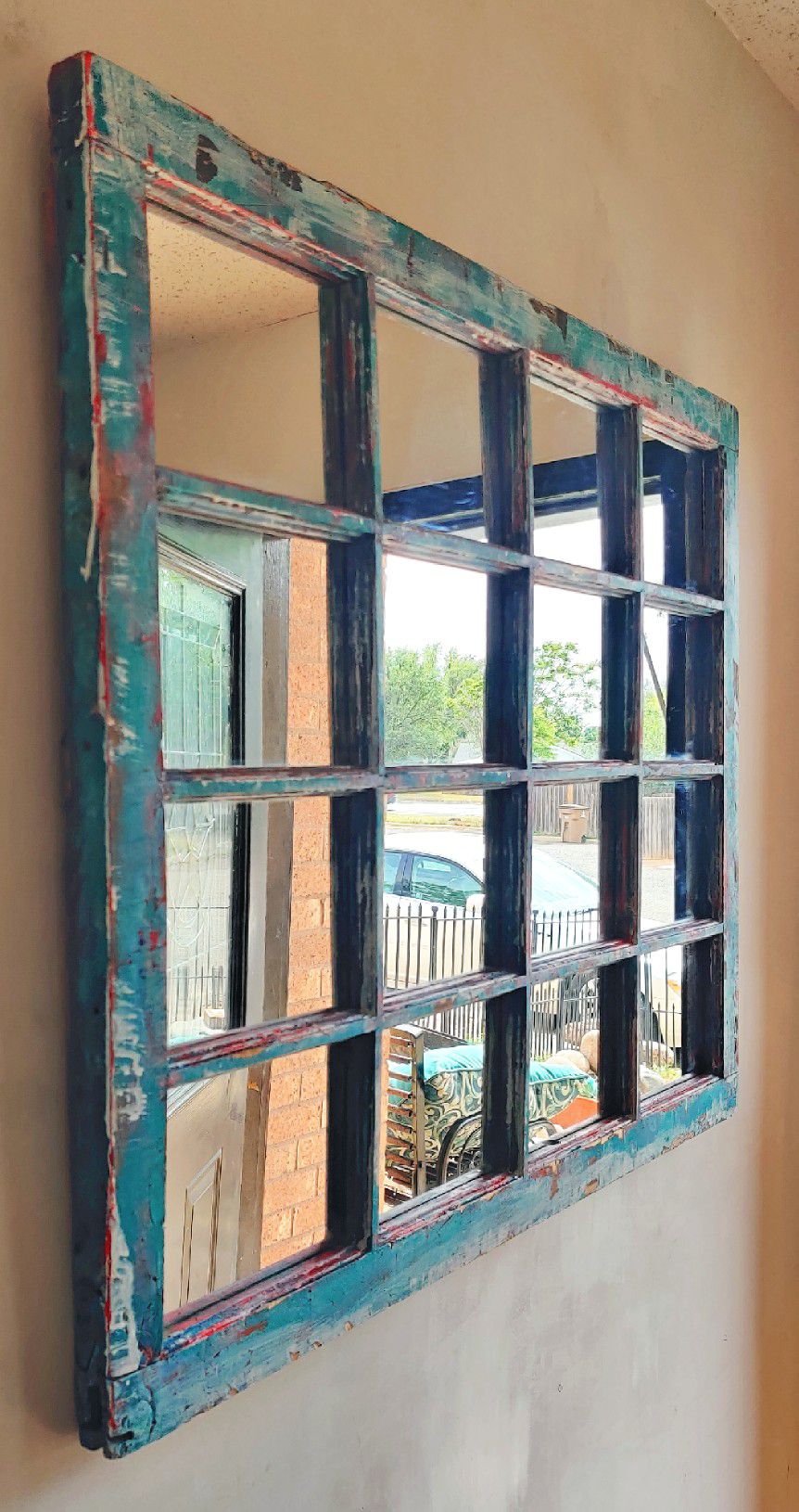 VTG Distressed Window Pane Mirror 