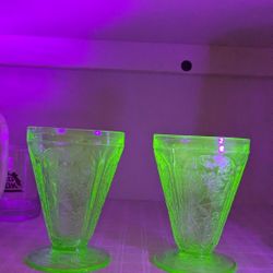 Pair Of Uranium Glass Tumblers 