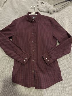 H&M Long Sleeve Button Shirt Maroon And Navy Blue Size Small Slim Fit 