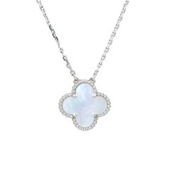 VCA Van Cleef & Arpels Vintage Alhambra White Gold Mother of Pearl Pendant Necklace