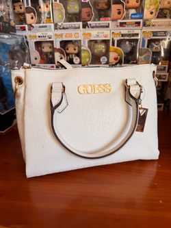Guess White Embossed Logo Satchel Handbag