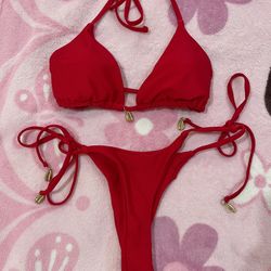 Red Bikini Set with Gold Shells - Size: S 
