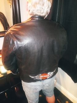 Size 44 Excelled Black Leather Jacket with Harley patch