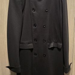 Men's Black Double Breasted Long Trench Coat Sz XL