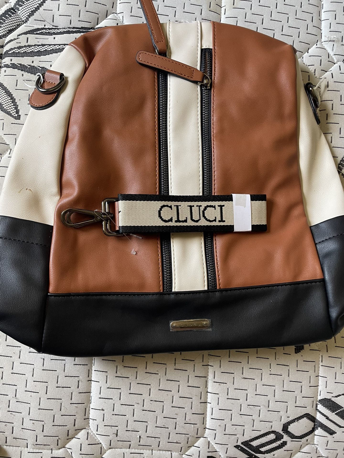 Cluci Leather Backpack Cheetah Style, White And Pink Leather Bag, White And Brown Bag