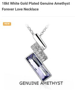 18kt White Gold Plated Genuine Amethyst Forever Love Necklace