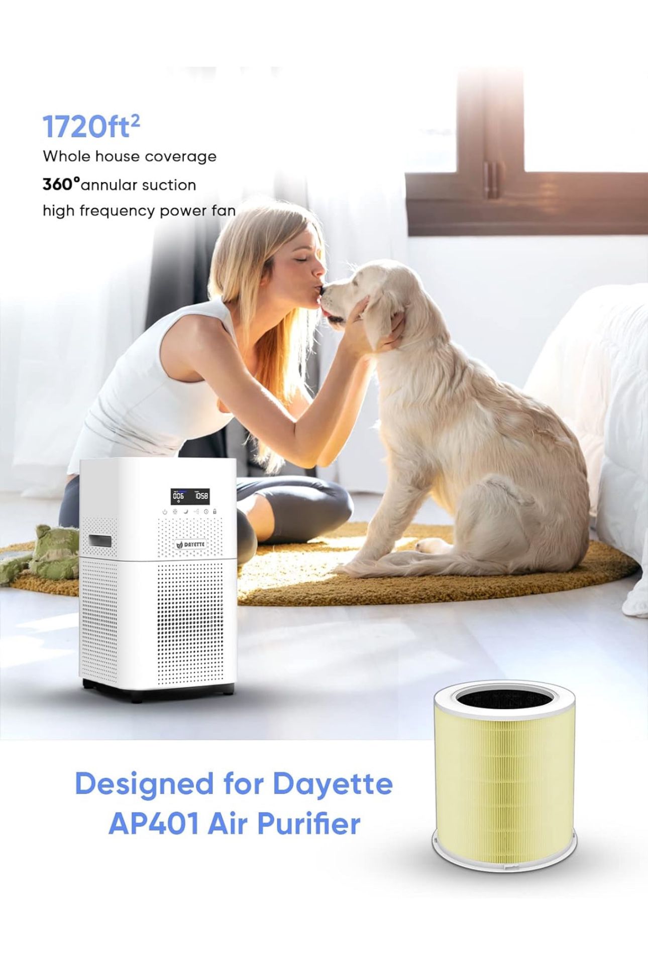 Dayette Replacement H13 HEPA Air Purifier Filter for CADR 400+ m³/h Air Purifier, Designed for Pets Odors Allergy, Activated Carbon
