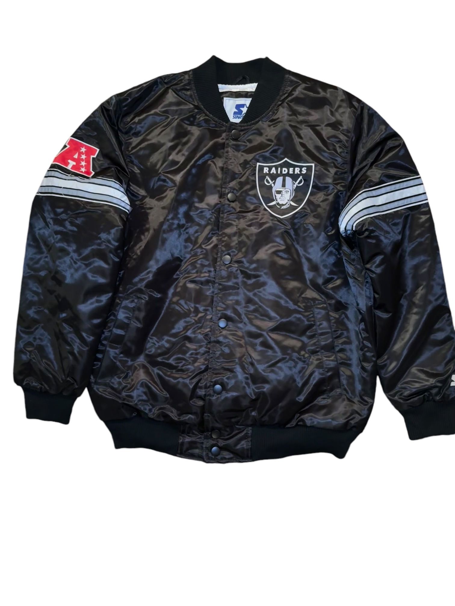 80s STARTER製 NFL RAIDERS stadium jacket Rare Vintage STARTER Los Angeles Raiders Pro Line Satin