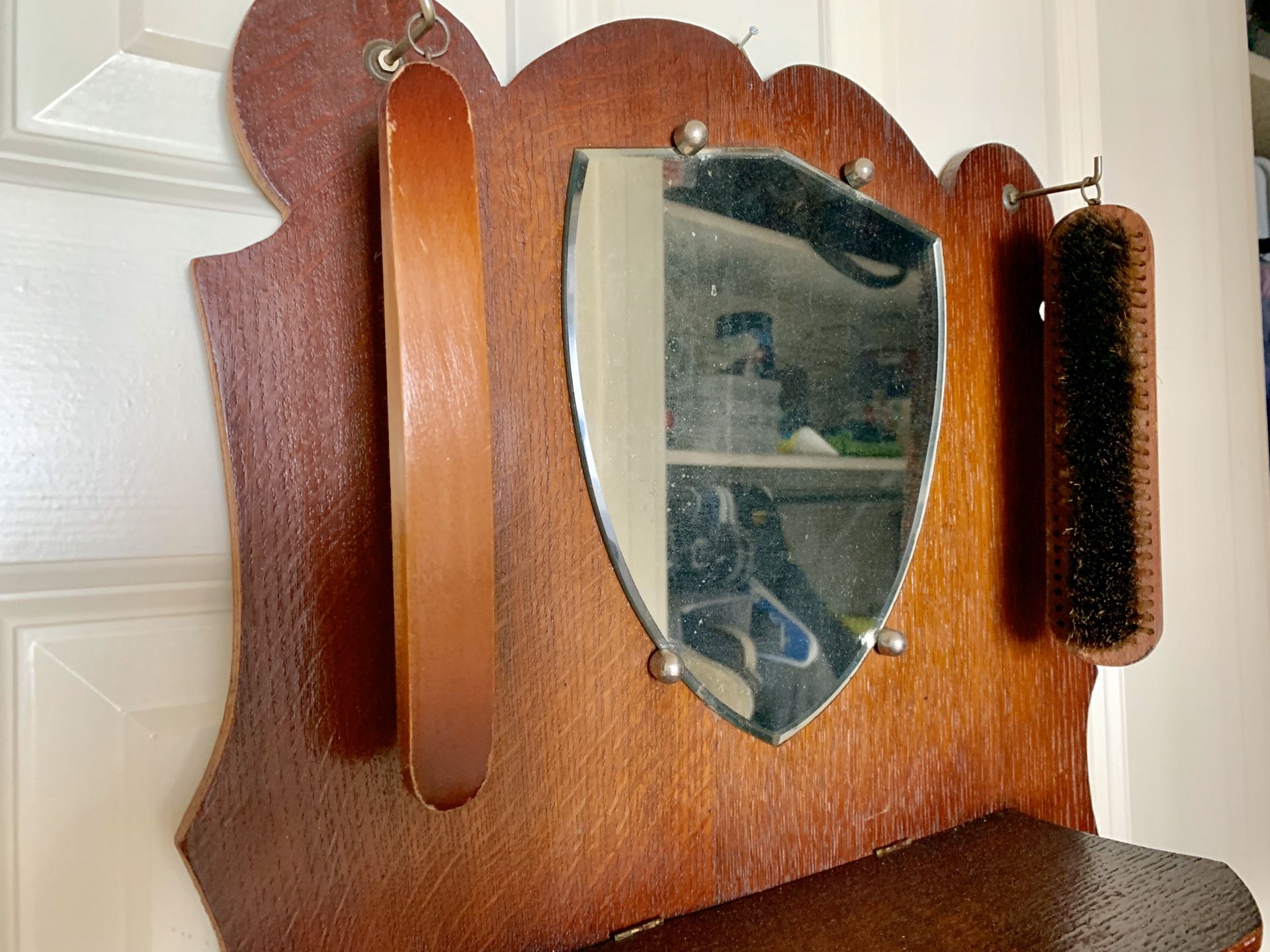 Vintage hanging wood shoe shine box