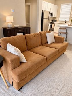 3-Seat Caramel Corduroy Sofa