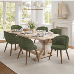 6X Green Fabric Dining Chairs