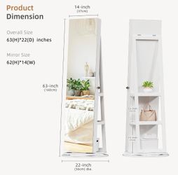 Full-Length Mirror Jewelry Armoire w/ LED Lights & 360° Swivel