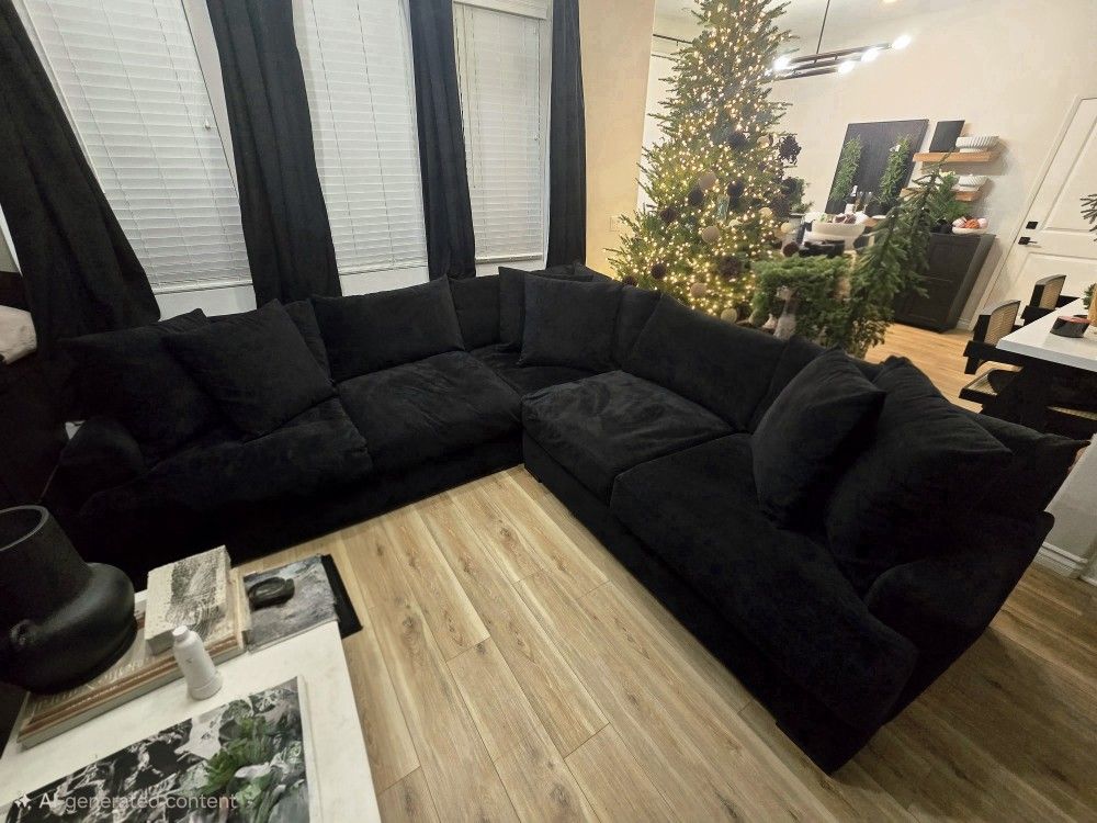 3 Piece Black Velvet Sectional 