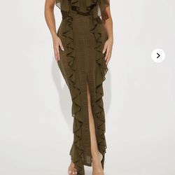 Fashion Nova Devine Ruffle Dress In Olive Size XS