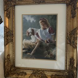 Gorgeous Vintage Gold Frame with Print, “A Day Together” By Mark Arian
