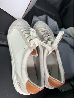 ASOS DESIGN lace-up sneakers with brown heel notch detail in white leather