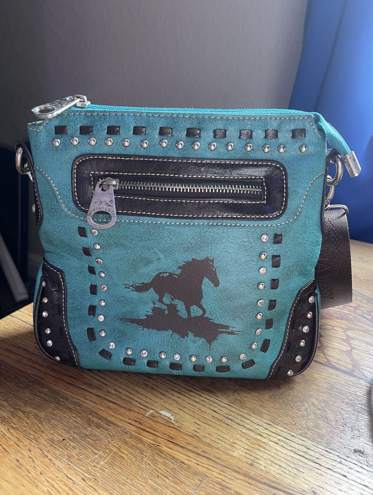 Womens Western Stud Teal Crossbody bag