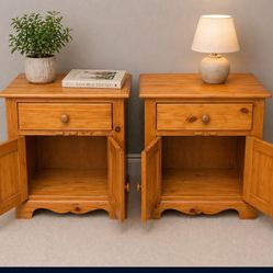 Set of 2 Solid Wood Nightstands - Storage Cabinet Style