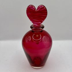 Vintage 1994 Italian Art Glass Blood Red Perfume Bottle Heart Shaped Stopper