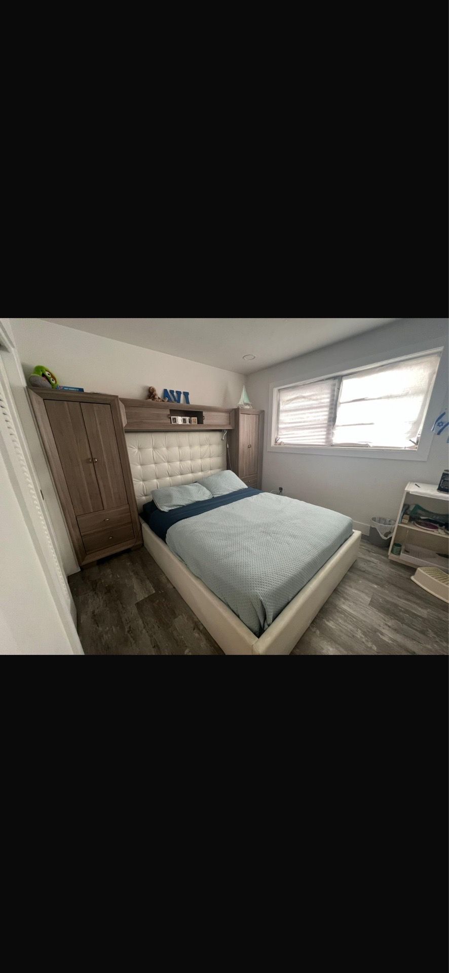 Queen bed with storage frame (mattress included)