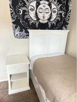 White Twin Bed Frame and Nightstand Set