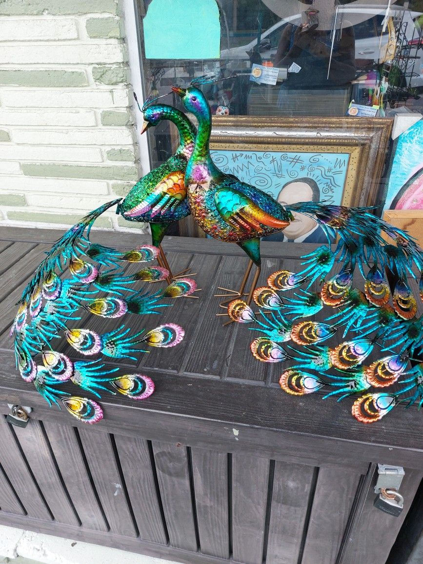 Colorful Metal Peacock With Swirl Tail Garden Decor Sold Individually For 75 Each