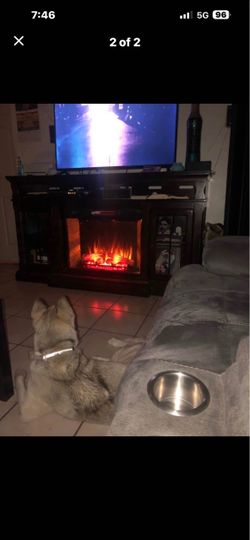 Dark Wood TV Stand with Electric Fireplace