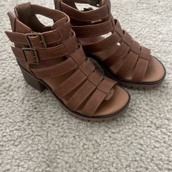 Girls Brown High Heeled Sandals Size 11