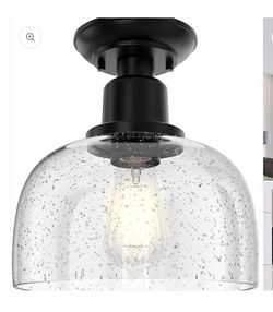 EAPUDUN Semi Flush Mount Ceiling Light, Modern Light Fixture with Seeded Bubble Glass Shade, Oil Rubbed Bronze Finish for Hallway Corridor Kitchen Bat