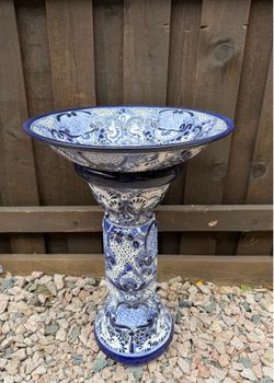 Mexican Talavera Birdbath Decor, Pottery, Clay Pot, Planter.