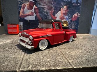 Custom M2 1958 Chevy Apache Lowered Show Truck – Apple Red w/ White Interior & Wheels (1:64)