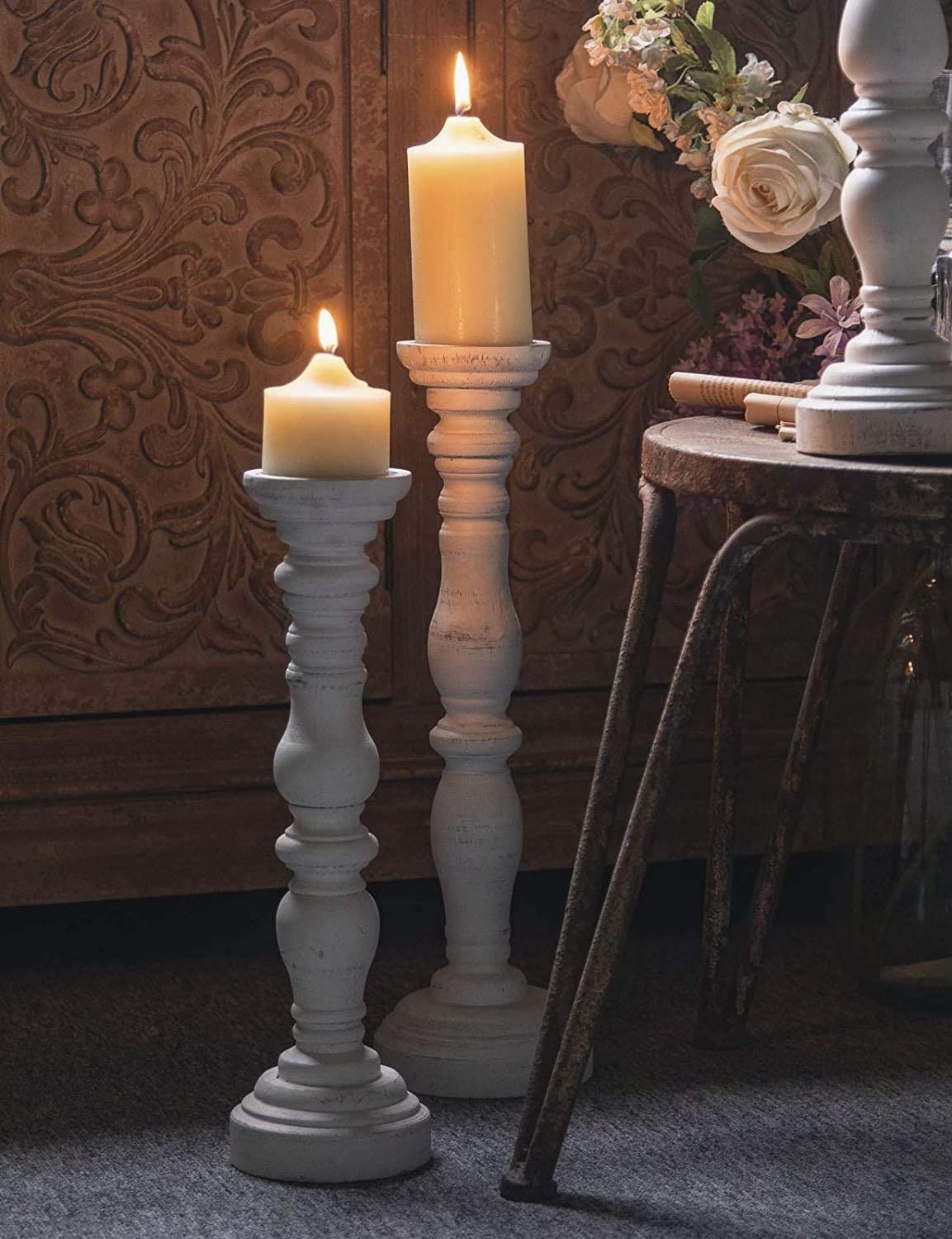 White Rustic Candle Holder