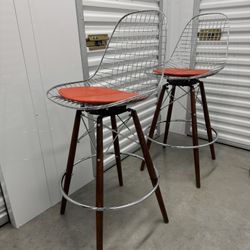Mid-Century Modern Wire Bar Stools – Set of 2