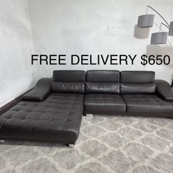 FREE DELIVERY- Modern Brown Violino Leather Sectional with Pillows