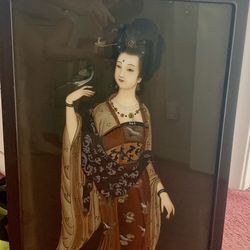 Beautiful Vintage Chinese Reverse Painting on Glass