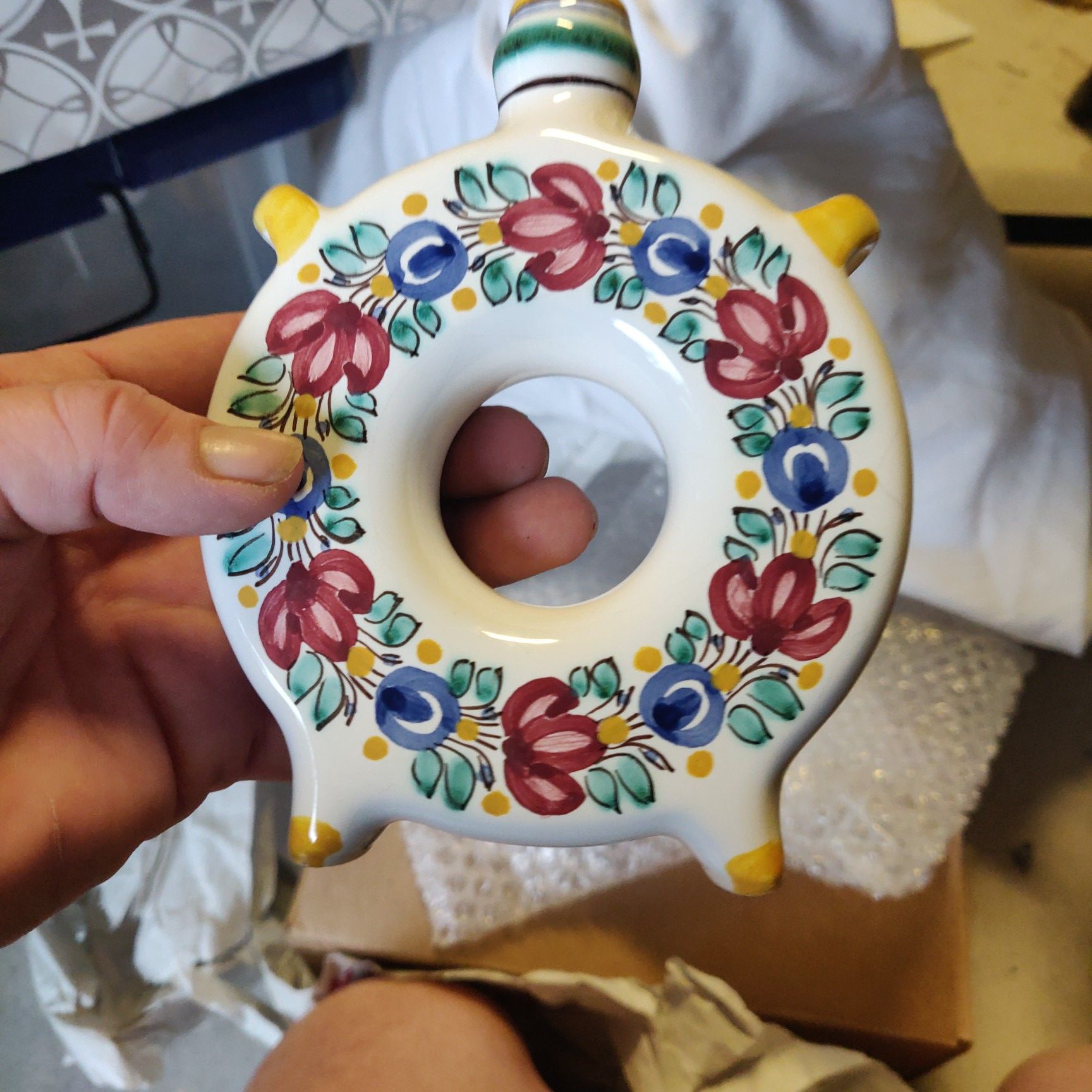 VINTAGE Modero Time*Rare Slovakian Majolica Modra Pottery Ceramic Footed Ring Vase Plus 6 Matching Ceramic Shot Glasses & it's Display Plate